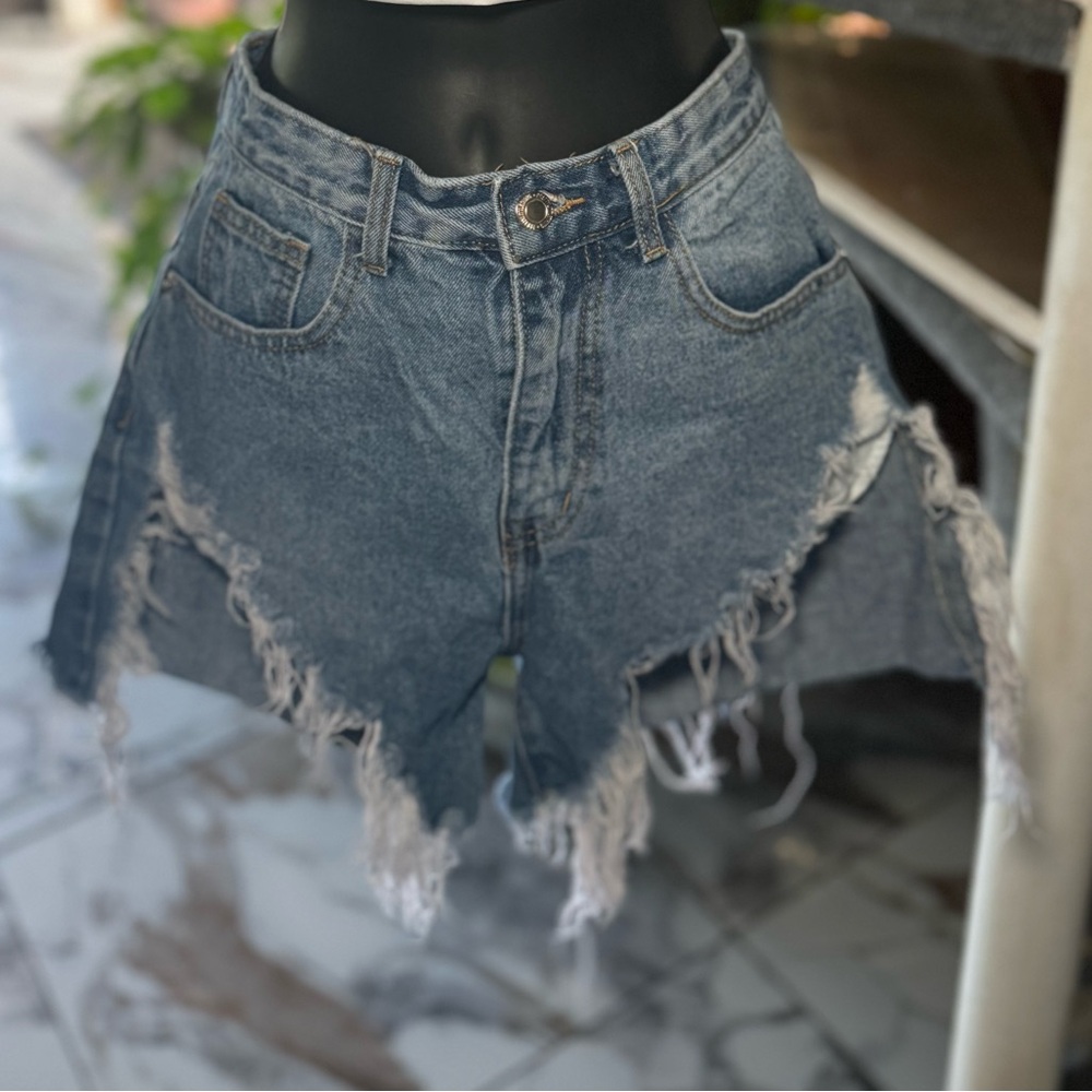 White Crop Top and Distressed Denim Shorts